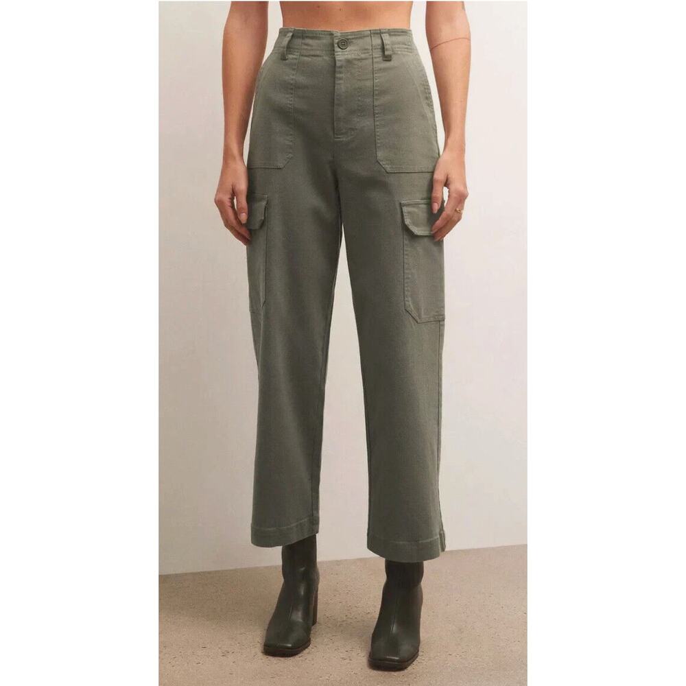 Z Supply Women's Green High Waist Twill Cotton Ankle Noah Cargo Pant Size Large - Picture 1 of 6